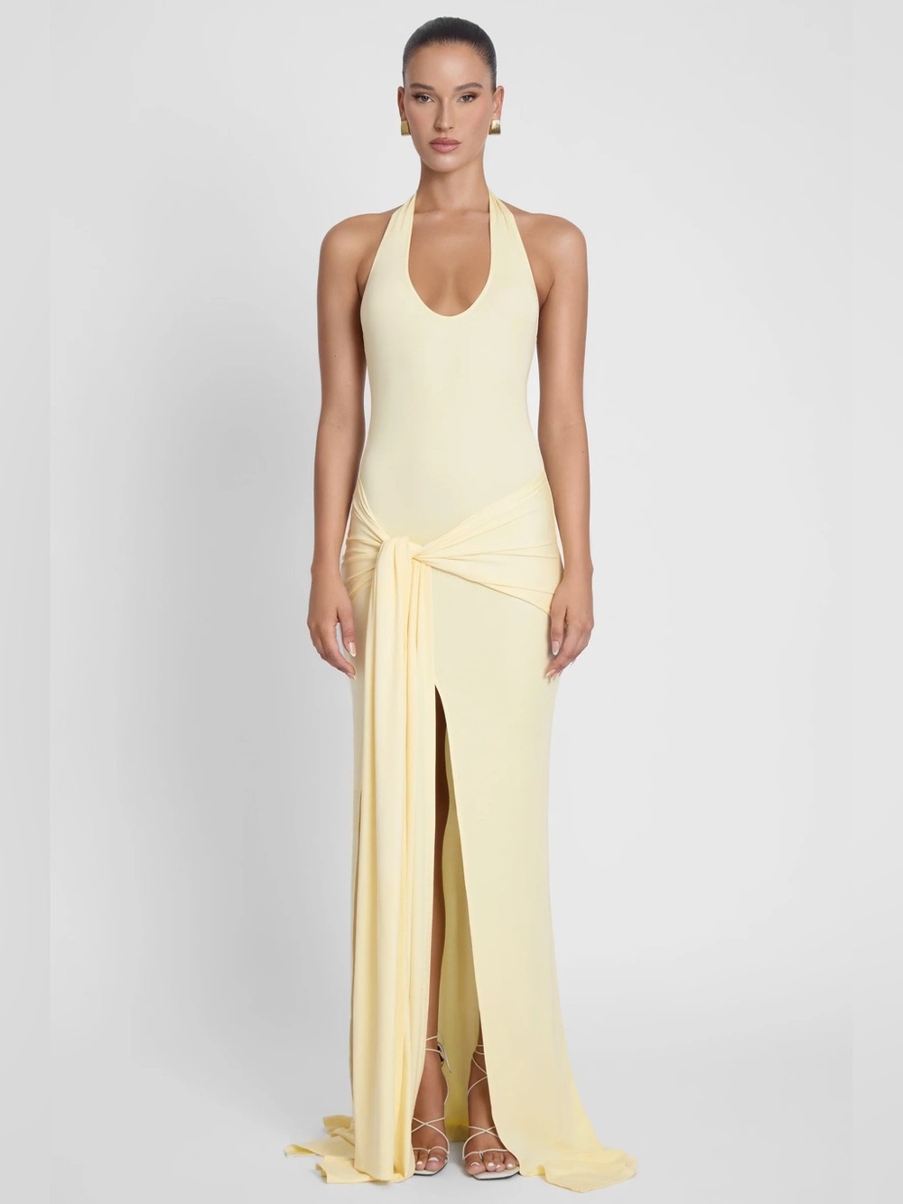 LEAU Heaven Halter Jersey Knot Maxi Dress